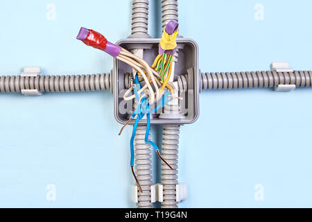 Caja de empalmes de cables eléctricos, Diagrama de cableado de instalación  del conector del cable de empuje Fotografía de stock - Alamy