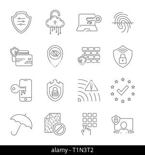 Seguridad en Internet y protección digital iconos de línea. Signos de diseño para web, App de IU. La moderna perfecta ilustración vectorial. Trazo editable. 10 EPS Ilustración del Vector