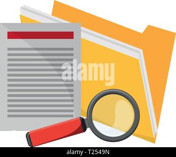 Carpeta y documento de Office con lupa Imagen Vector de stock - Alamy