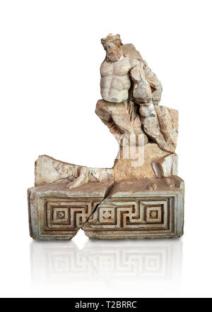 Roman Sebasteion socorro de la escultura de Heracles o Hércules borracho, Museo de Afrodisia Afrodisia, Turquía. Contra un fondo blanco. O Heracles. Foto de stock