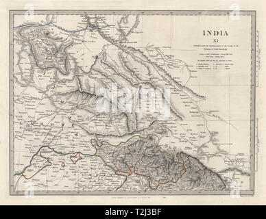 La India XI. El Pakistán. El Punjab de Lahore Sirhind Garhwal China Cachemira. SDUK 1846 mapa Foto de stock