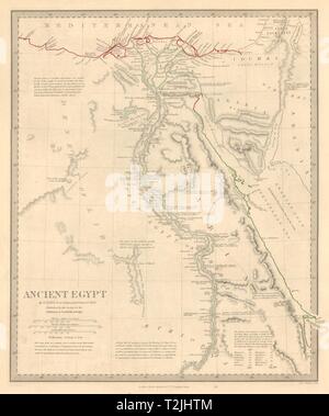 El antiguo Egipto. Valle del Nilo nombres antiguos y sitios. Color Original. SDUK 1846 mapa