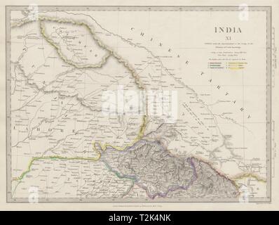 INDIA Y PAKISTÁN, el Punjab Garhwal Lahore Sirhind Cachemira China. 1844 SDUK mapa Foto de stock