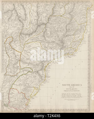 El sur de Brasil, Paraguay y Uruguay. Minas Gerais Sao Paolo Bahia. 1844 SDUK mapa