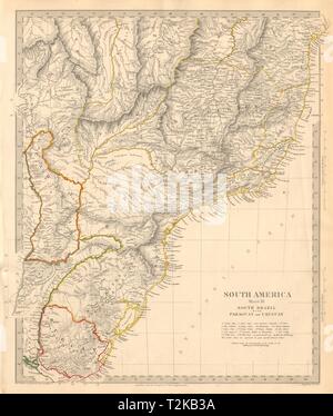 El sur de Brasil, Paraguay, Uruguay. Bahia Minas Gerais Sao Paolo. 1846 SDUK viejo mapa