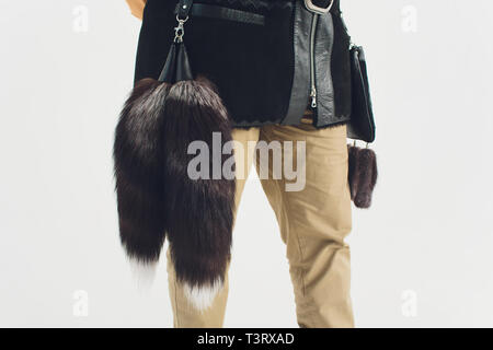 Trajes Bashkir nacional. Los pueblos de Rusia. Los tártaros sobre fondo blanco studio. Foto de stock