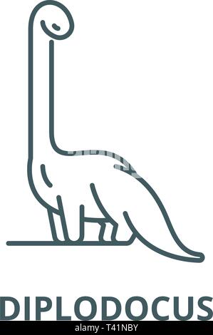 Icono de línea Diplodocus, vector. El Diplodocus esbozo firmar, concepto símbolo, ilustración plana