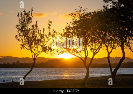 Puesta de sol sobre el río de Richmond, Ballina, New South Wales, Australia Foto de stock