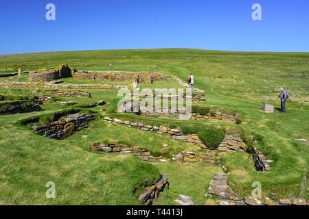 Y Norse Pictish antiguos asentamientos en la Brough de Birsay Isla, Birsay, Continental, las Islas Orkney, las Islas del Norte, Scotland, Reino Unido Foto de stock