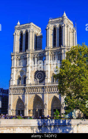 París, Francia - 15 de abril de 2019: la catedral de Notre Dame de Paris, en Francia. La arquitectura gótica Foto de stock