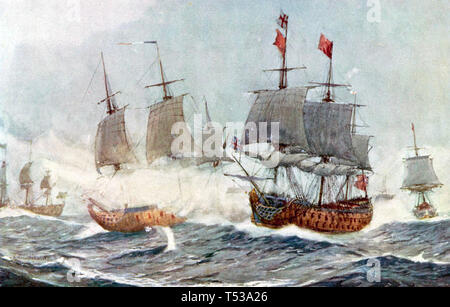Batalla de Quiberon Bay el 20 de noviembre de 1759 Foto de stock