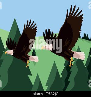 Hermosa águilas volando en el paisaje, diseño de ilustraciones vectoriales  Imagen Vector de stock - Alamy