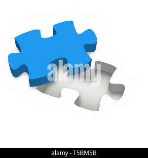 Una sola pieza de rompecabezas que faltan azul sobre fondo blanco - Concepto de negocio Foto de stock