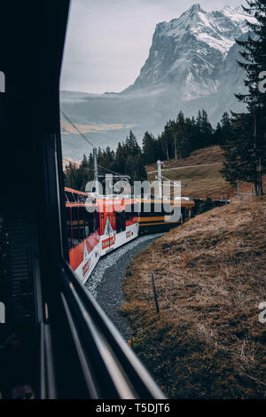 Los Alpes Suizos viaje en tren - Desde Interlaken del Oberland Highlands hasta Grindelwald, Lauterbrunnen, Eiger y hasta Jungfraujoch Foto de stock