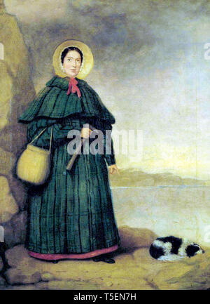 Mary ANNING (1799-1847), retrato con su perro la bandeja y el Golden Cap afloran en el fondo, antes de 1842