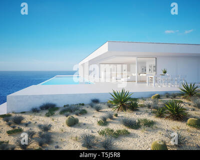 3D-Ilustración. el lujo moderno villa de verano con piscina infinity Foto de stock