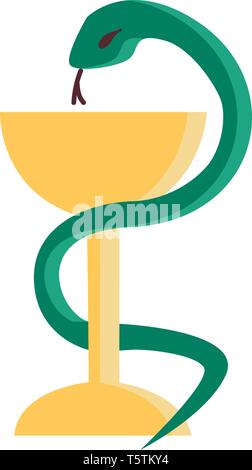 Una serpiente enrollada verde a amarillo-color champagne cristalería está a punto de degustar la bebida llena de color de dibujo o ilustración vectorial Ilustración del Vector