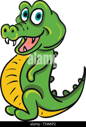 Un cocodrilo feliz verde con grandes ojos azules, dientes afilados y un  vientre amarillo, cartoon, vector, el color de dibujo o ilustración Imagen  Vector de stock - Alamy