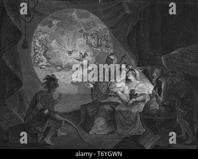 Grabado de los impuestos del té, o la tempestad de la Revolución angloamericana por Carl Gottlieb, Guttenberg, 1778. Desde la Biblioteca Pública de Nueva York. () Foto de stock