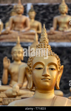 Estatuas de Buda de oro , Wat Phu Salao, Pakse, Laos, Indochina, en el sudeste de Asia, Asia , estatuas de Buda de Oro Wat Phu Salao, Pakse, Laos, Indochina, Sou Foto de stock