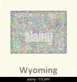 Línea de Wyoming mapa del arte Ilustración del Vector