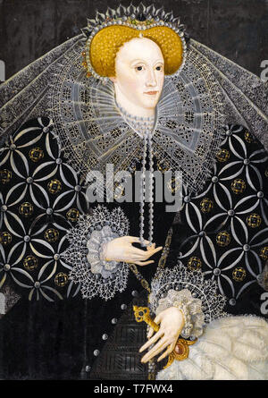 Retrato de la reina Isabel I (1533-1603), la pintura de la Escuela Británica, c. 1595 Foto de stock