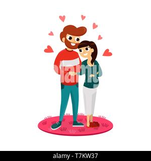 Embarazo Y Maternidad Familia Papa Mama Bebe Y La Hija Pequena Dibujos Animados Vector Ilustracion Imagen Vector De Stock Alamy