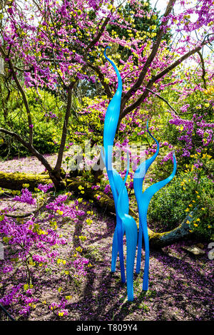 El 4 de mayo de 2019 - Parte de 'Cañas de neodimio y turquesa Marlins" por Dale Chihuly escultura en vidrio como parte de la exposición temporal en Kew Gardens, Londres Foto de stock