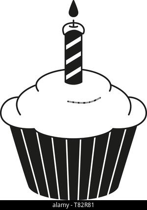  Cupcake de cumpleaños en blanco y negro Imagen Vector de stock