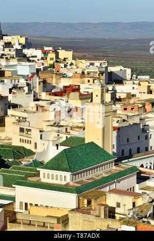 Marruecos, Meknes Tafilalet Región, Moulay Idriss, Ciudad Santa, el Mausoleo Moulay Idriss Foto de stock