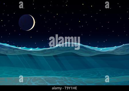 Vector de dibujos animados de verano mar, océano, paisaje submarino