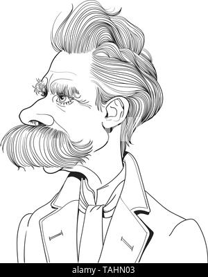 Friedrich Nietzsche (1844-1900) retrato en line art. fue el filósofo alemán, filólogo, poeta, compositor y erudito clásico. Ilustración del Vector