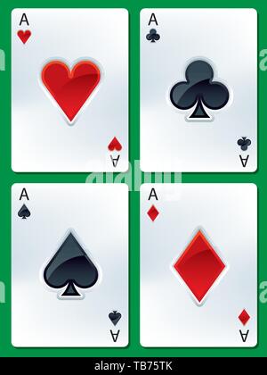 Ilustración vectorial. Ace Poker Cuatro cartas en brillante estilo. Ilustración del Vector