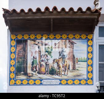 Escena de Don Quijote de la Mancha en cerámica. La venta de Don Quijote. El Toboso. Toledo. Castilla la Mancha. España.