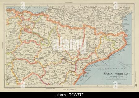 España Noreste. Catalunya (Cataluña), Aragón, Navarra, País Vasco 1947 mapa Foto de stock