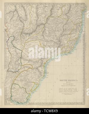 El sur de Brasil, Paraguay, Uruguay. Bahia Minas Gerais Sao Paolo. 1874 SDUK viejo mapa
