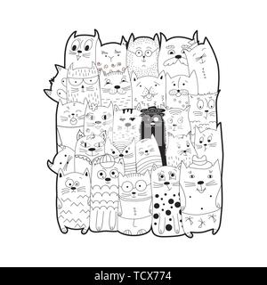 gato bonito no estilo doodle, imprimir em têxteis, em uma t-shirt, na  embalagem, em um cartão postal, decoração de berçário, emblema de pet shop.  ilustração vetorial 5846850 Vetor no Vecteezy