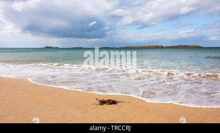 La pintoresca playa de rocas blancas a lo largo de la Costa Causeway, Condado de Antrim, Irlanda del Norte Foto de stock