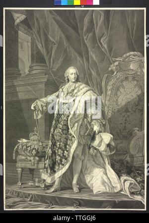 Luis XV, rey de Francia, grabado en cobre / grabado por Carlos Clemente Balvay basada en un proyecto de Antoine François Callet, Additional-Rights-Clearance-Info-Not-Available Foto de stock
