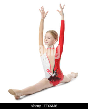 niña haciendo gimnasia con aro aislado sobre fondo blanco Fotografía de  stock - Alamy