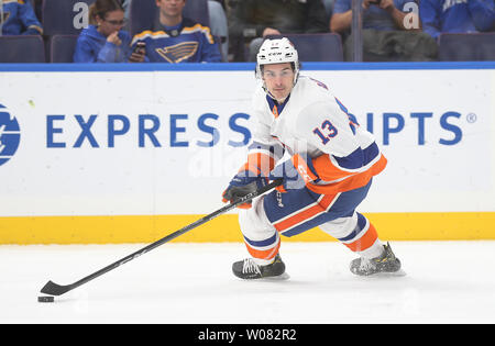 New York Islanders center Mathew Barzal (13) wears a Hockey Fights Cancer  jersey as he warms up before an NHL hockey game against the Florida  Panthers, Saturday, Nov. 9, 2019, in New