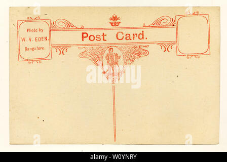 Reverso de la tarjeta postal de principios de 1900, Bangalore, India, no utilizada postalmente, alrededor de 1910 Foto de stock