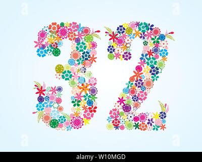 Vector Floral Colorido Diseno 32 Numero Aislado Sobre Fondo Blanco