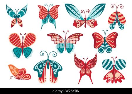 Conjunto De Cuatro Mariposas Coloridas Decorativas Ilustración del