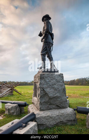 Gettysburg, Pensilvania, EE.UU., La Batalla de Gettysburg, monumento al Mayor General John Buford Foto de stock