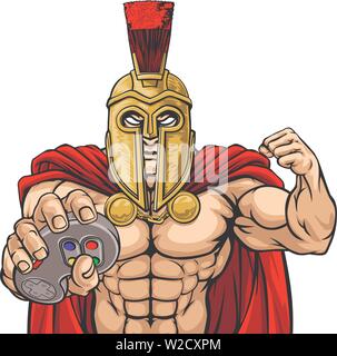 Troyano espartano Gamer Gladiator Controller mascota Ilustración del Vector
