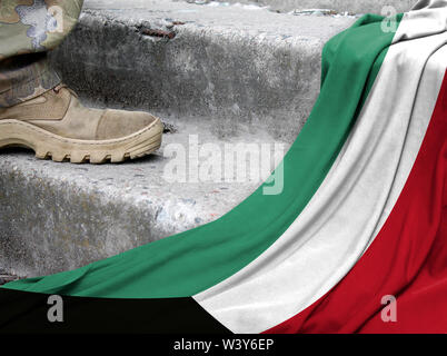 Concepto militar sobre el fondo de la bandera de Kuwait Foto de stock