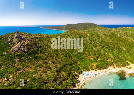 Playa Porto Giunco, Villasimius, Cerdeña, Italia. Cerdeña es la segunda isla más grande del Mar Mediterráneo.