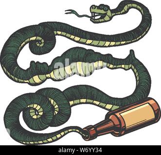 Alcohol serpiente verde. Pop art retro dibujo ilustración vectorial Ilustración del Vector
