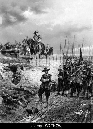 Las guerras civiles: inglés Oliver Cromwell (1599-1658) en la batalla de Marston Moor, el 2 de julio de 1644. Artista: Desconocido Foto de stock